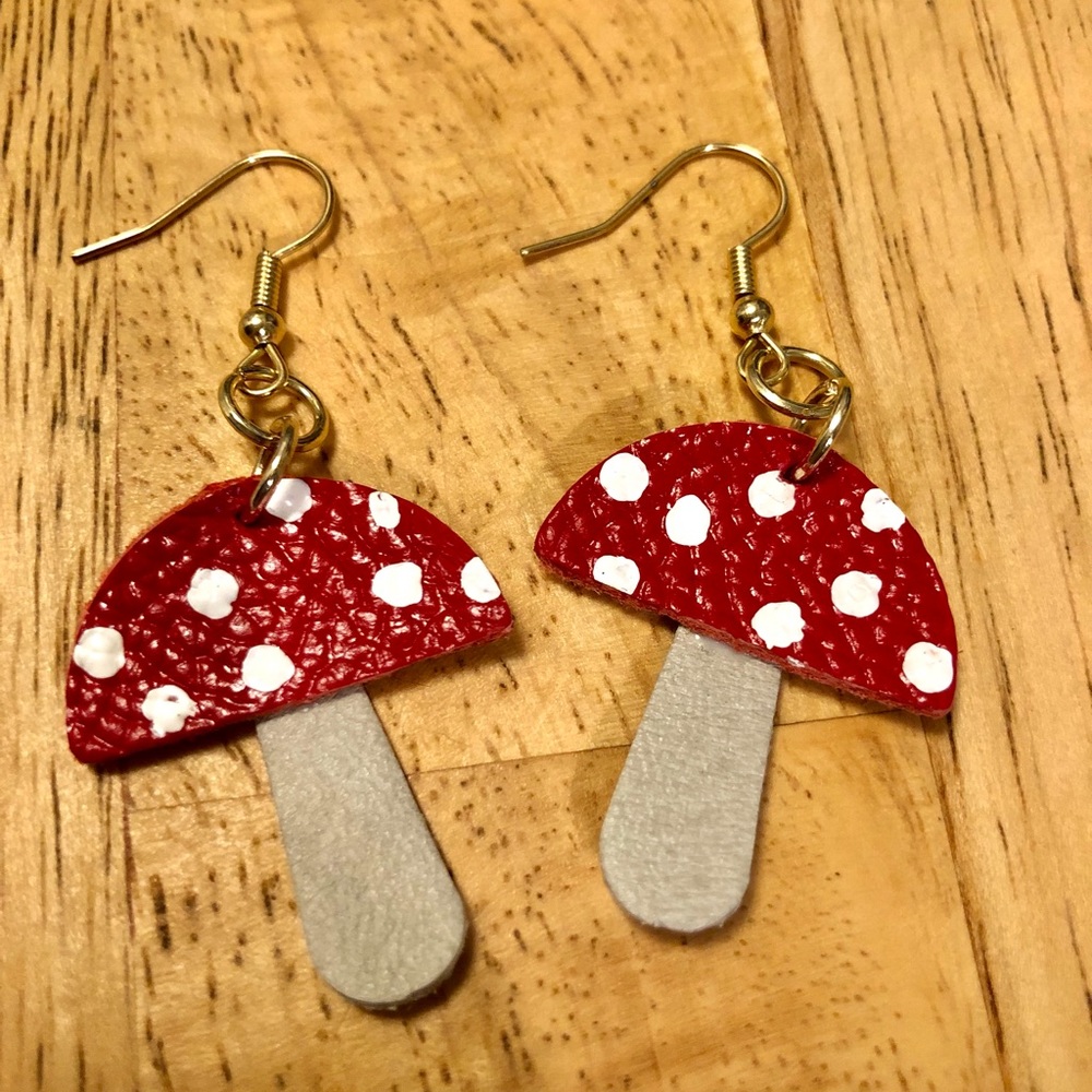Red leather amanita earrings